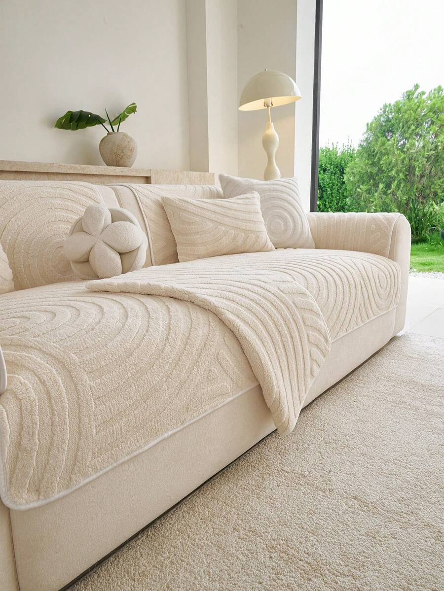 SANMOSPIN 1PC Solid Color Plush Sofa Cushion, All-Season Machine Washable Pet-Friendly Sofa Cover, Suitable For Armchair, 2-Seater, 3-Seater, 4-Seater Sofa, Bedroom, Office, Home Decor - Beige - View 1