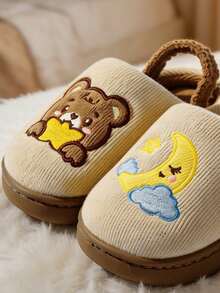 New Cartoon Moon Bear Children's Warm Slippers, Suitable For Autumn/Winter Indoor Wear, Thick Soft Sole Baby Plush Slippers - Coffee Brown - View 5