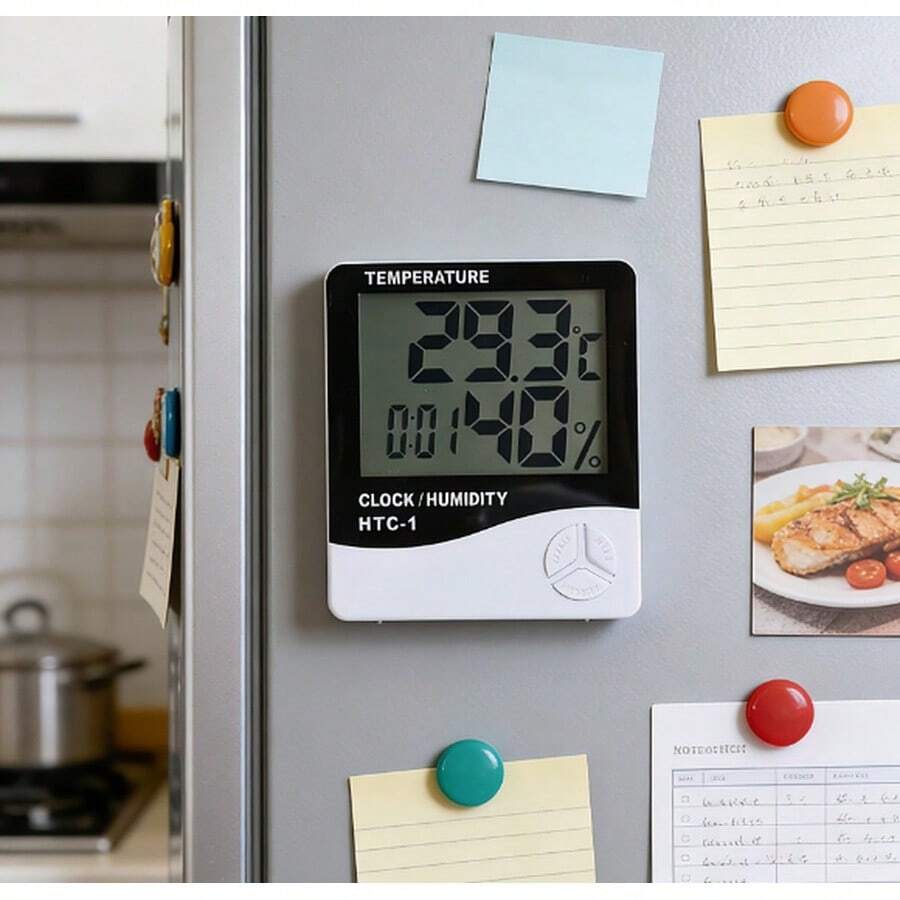 Portable Square Temperature & Humidity Display, Large Screen Digital Readout, Black & White Dual Color Style, Office, Basement Indoor Temperature & Humidity Measuring Instrument (Battery Not Included) - A - View 1