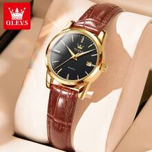 OLEVS Elegant Ladies Quartz Watch, Gold Round Date Dial, Retro Brown Leather Strap Minimalist Wristwatch For Daily & Holiday Gift - one-size - View 12