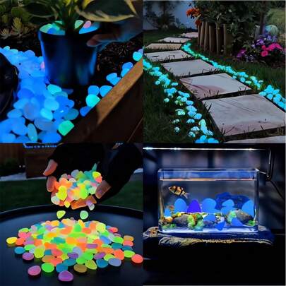 200pcs-Colorful Glow-In-The-Dark Garden Stones, Self-Luminous Pebbles, Seven-Color Fluorescent Stones, Outdoor Yard Lawn Path Landscaping Stones, Fish Tank Aquarium Landscaping Bottom Sand, Flower Pot Surface Covering, DIY Starry Sky Bottle Landscape Decoration, Glow-In-The-Dark Stones, Autumn Home Decor, Suitable For Room Decoration, Halloween Decoration And Christmas Style Decoration, Convenient To Organize And Store, Best Party Decoration Supplies And Home Decor Essentials