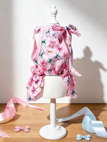 LUCKIE PAL 1pc Colorful Bowknot Pattern Elegant Halter Pet Dress Suitable For Chihuahua Small Dogs Wedding Dog Clothing Pet Dress For Cats And Dogs Indoor And Outdoor - Pink - View 4