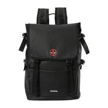 Mesuca 1pc Outdoor Sports Storage Backpack Marvel Deadpool Logo Print Black Waterproof Fabric Flap Design Multi-Compartment Adjustable Shoulder Straps Suitable For Hiking Daily Commute - View 8