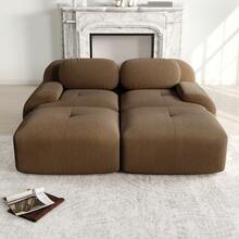 Modular Chaise Lounge Brown Made Of Corduroy For Living Room And Relaxation Area - 棕色雙人座 - 查看 2