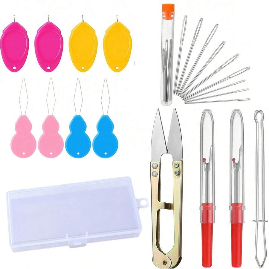 23pcs All In One Sewing Accessory Kit Colorful Automatic Needle Threader Tool, Assorted Large Eye Hand Sewing Needles In Tube, Stainless Steel Thread Cutter Scissors, Seam Rippers Stitch Unpicker For Clothing Repair Cross Stitch Handcraft - Multicolor - View 1