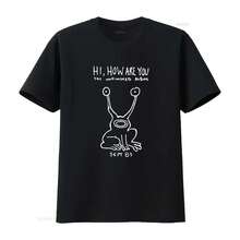Hi How Are You The Unfinished Album Frog Print T Shirt For Fashion  Vintage Washed Designer Clothes Slightly Stretched - 黑色 - 查看 2
