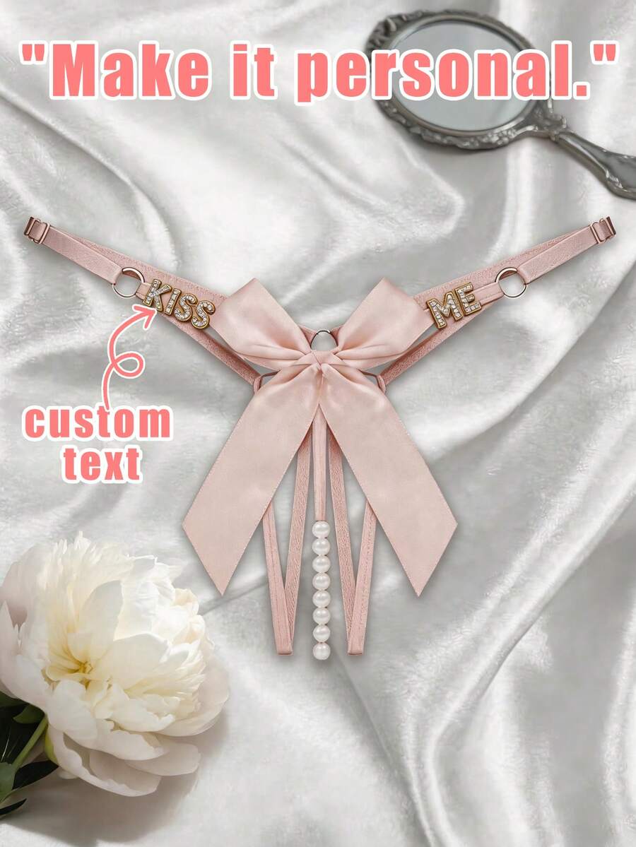 1pc Customizable Christmas Sexy Beaded Adjustable Size Thong Women's Lingerie - Pink - View 1