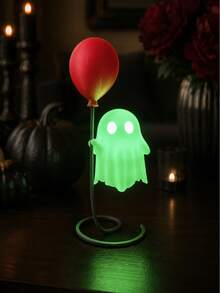 1pc Cute Green Glowing Ghost With Red Balloon Desktop Ornament, Fantasy Halloween Character Design, Wavy Edge, Oval Eyes And Spiral Base, Glowing Decorative Accessory, Suitable For Party, Fireplace Mantel, Desk, Bookshelf, Home And Halloween Night Decor - Multiple Styles - View 8