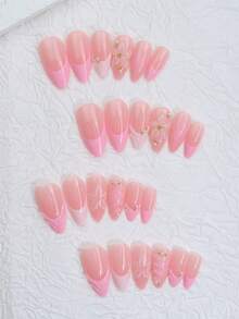 Women's Almond French Press-On Nails 24pcs, Autumn Pink French Floral Pearl Fake Nails, Gentle Elegant Sweet Girly Ins Style Fall Winter Nail Tips, Includes 1pc Nail File And 1pc Jelly Glue Professional Full Set Manicure Kit For Daily Wear, Dating, Party, Afternoon Tea And Photography - Multicolor - View 8