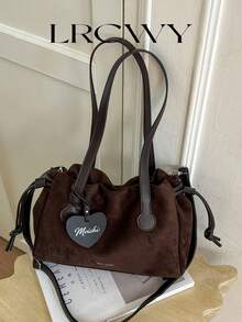 Women's Shoulder Tote Bag, Fashion Matte PU Coffee Color, Large Capacity With Heart Pendant, Suitable For Shopping And Commuting - Coffee - View 2