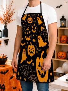 1pc 55*68cm Halloween Themed Printed Fashion Apron, Unisex Adult Chef Cooking Workwear, Suitable For Kitchen Cooking And Painting, Adjustable Waistband, Suitable For Kitchen Cooking, Gardening, Halloween And Christmas Costumes, Pumpkin Picking Outfit - Multicolor - View 7