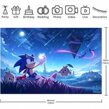 Sonic Starry Night Fantasy Backdrop, Shooting Star Otherworld Landscape, Boy Game Theme Party Wall Photo Decoration - Multicolor - View 15