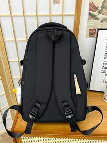 Dedoo Random Letter Print Large Capacity Vintage College Style Student Campus Daily Backpack, University Campus Backpack - Black - View 3
