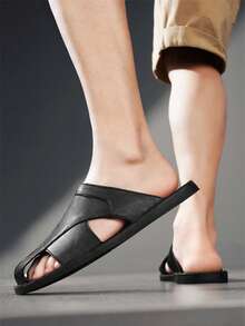 Men's Summer Vintage Premium Casual Beach Sandals, 39-48 Size/Breathable/Comfortable/Non-Slip/Microfiber Leather, Versatile Slip-On Open-Toe Sandals For Vacation - Black - View 6