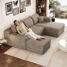 Camel 4 Seat Sofa - Modern L Shape Fabric Sofa For Living Room - 駱駝色 4 人座 - 查看 3