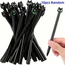 10支隨機顏色可愛卡通黑貓凝膠筆，0.5mm黑墨水，學生辦公用品 - 彩色 - 查看 7