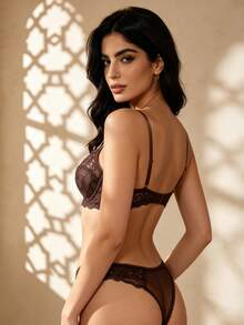 Temptuelle 1 Set Women's Solid Color Lace Comfortable Sexy Lingerie Set - Chocolate Brown - View 2