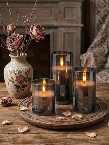 3pcs Flameless Candle Lights With Timer Remote Control, Battery Operated Realistic Candles, Suitable For Wedding, Valentine's Day, Christmas, Halloween, Mother's Day, Proposal, Birthday, Holiday, Party - Black - Warm Light - View 6