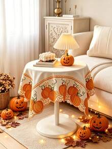 HXARTMIS 1PC Halloween Decoration New Product: Pumpkin And Maple Leaf Lace Transparent Tablecloth. A New Autumn Decoration Product, Suitable For Kitchen And Dining Table Decoration, Halloween Decoration, Autumn Home Decoration, And Everyday Home Decoration. - Orange - View 3