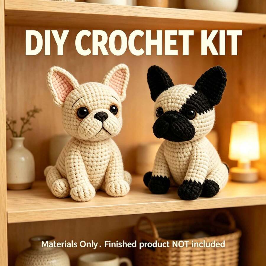 1pc Bulldog Brothers Crochet Kit (Materials Only, Simple Hand Crochet Required), DIY Kit For Beginners, Includes Step-By-Step Guide And English Instructions, Cute Design, Home Decor, Creative Gift For Birthday And Holiday, Christmas - DIY Crochet Kit - View 1