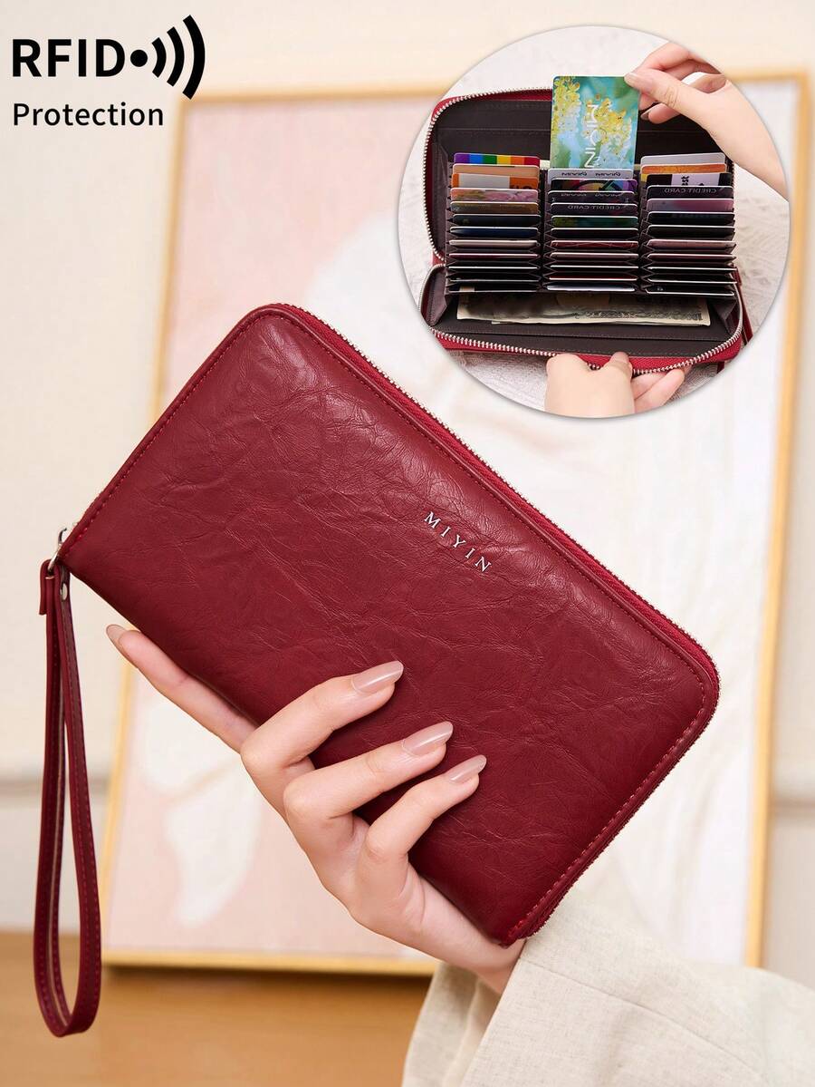 FOREVER MIYIN RFID Blocking Zip‑Around Wristlet Wallet, Accordion Multi‑Card Organizer With Wrist Strap, Passport Phone Slot, Large Capacity For Travel Daily Carry