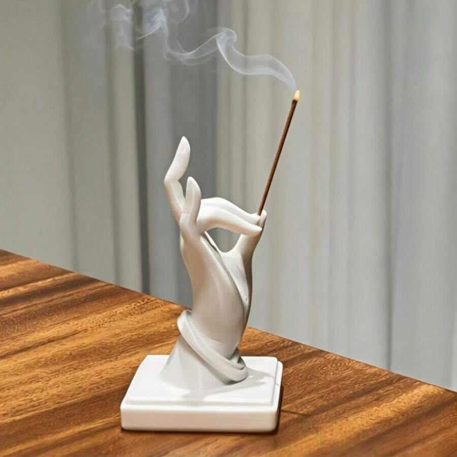 Buddha Hand Shaped Incense Holder, Minimalist White Aromatherapy Stand, Zen Decor Craft For Living Room And Tea Room - 1PC - View 1
