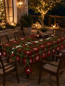 1pc Christmas Plaid Tablecloth, Classic Polyester Rectangular Tablecloth, Printed With Greenery Wreath, Red Berries, Decorative Balls And Snowflake Patterns, Suitable For Kitchen Decor, Wedding, Home Decor, Room Decor, Christmas Home Decor And Classroom Decor - Multicolor - View 10