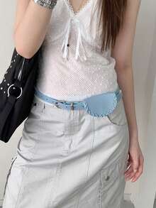 1pc Blue Women's PU Material Minimalist Waist Bag Decorative Solid Color Belt - Blue - View 1