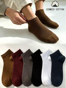 6 Pasang Kaos Kaki Pendek Bergaris Jahitan Ganda, Kaos Kaki Katun Sisir Aneka Warna Bergaya Vintage untuk Pemakaian Sehari-hari dengan Sepatu Sneaker, Kaos Kaki Kasual - MultiWarna - View 1