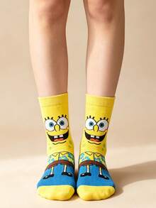 SpongeBob SquarePants 5 Pairs Random Women's Funny Cartoon Socks, Versatile Mid-Calf Couple Socks With And Mr. Krabs Patterns - Multicolor - View 4