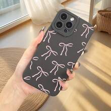 Phone Case: 1 Pink Bow Print Black And Ivory White Pupil Eyelet Phone Case, Suitable For Apple  16 15 14 13 12 11 XS XR X 8 7 Mini Plus Pro Max SE Series, A Gift For Friends, Girlfriend, Boyfriend, Family, Or Yourself - Antique White - View 4