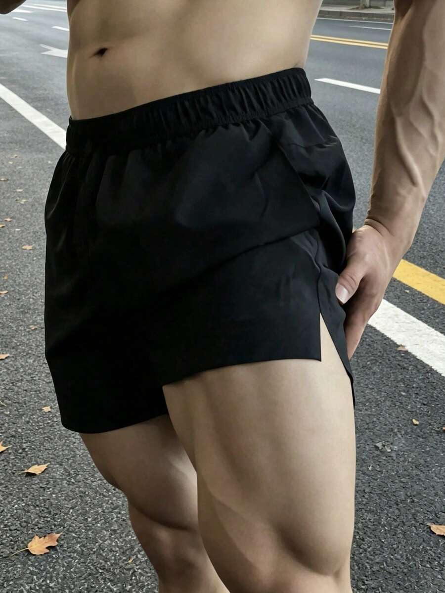 3/5 Pcs Men's Bermuda Shorts, Quick Dry Breathable Stretchy Shaping, Iron Dog Brand, Squat Fit Black Summer Sports - Black - View 1