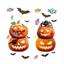 Halloween Pumpkin Lantern Set Ghost Party Atmosphere Decoration Pumpkin Head Glass Sticker, Holiday And Party Decoration Sticker, Glass Window Sticker - A - View 3