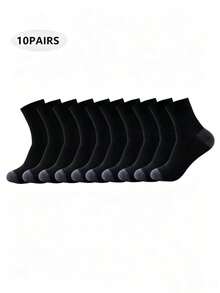 10/20/30/40 Pairs Men's All-Season Comfortable Sports Home Back-To-School Mid-Calf Socks, Unisex - Black - View 3