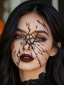 ملصق وشم مؤقت مقاوم للماء بنمط شعاعي متصدع أسود أنيق للهالوين، قطعة واحدة للوجه والجسم، هدية DIY للحفلات ومهرجانات الموسيقى وملابس الشارع - الأسود - مشاهدة 4