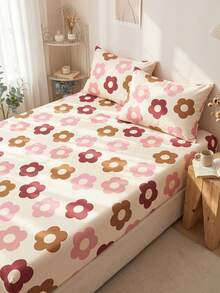 1pc Floral Print Fitted Sheet, Mattress Protector, Mattress Cover, Summer, Comfortable Breathable Wrinkle-Resistant, Machine Washable, Single/Double/Queen/King Size, Dorm Bedding, All Season & Summer, Pillow And Pillowcase Not Included, Room Decor, Back To School - Multicolor - View 8