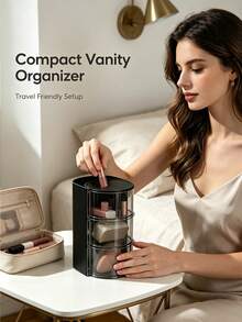 2/1pc Multifunctional Rotating Desktop Storage Box, Rotating Multi-Layer Transparent Hair Accessory Storage Box, Children's Room Rotating Desktop Storage Box, Hair Clip Storage Box, Multiple Hair Accessory Storage Box, Best Birthday Gift Makeup Brush Holder Makeup Organizer - Multicolor - View 2