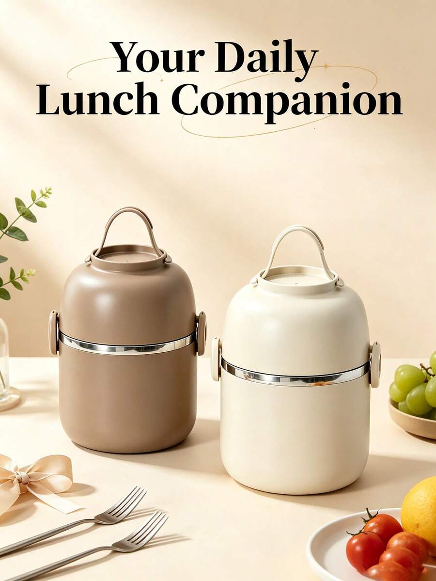 Portable Double-Layer Lunch Box With 304 Stainless Steel Inner Liner, Leak-Proof Bento Box For Office Workers, Outdoor Picnic Food Storage - Multicolor - View 1