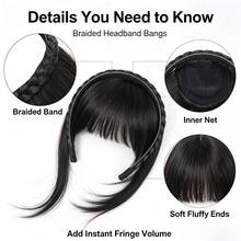 Braided Headband With Bangs, Synthetic Fiber Invisible Bangs Hair Extensions, 3-Strand Braided Headband Wig, Covers Large Forehead, Heat-Resistant Women's Hair Accessory - Multicolor - View 8