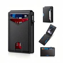 Minimalist Carbon Fiber Men Wallet RFID Anti-Theft Pop-Up Card Holder Magnetic Closure, Clear ID Window & External Card Slot For Business Front Pocket - Multicolor - View 7