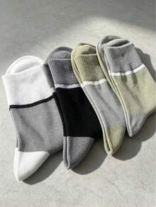 1/4 Pair Men's Mid-Calf Socks, All-Season Elastic Socks, Versatile Men's Socks, One Size 39-46 - Multicolor - View 3