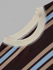Women Fall Elegant Striped Crew Neck Long Sleeve Loose Tee, Color Block Stripe Print Casual Tops Daily Commute Holiday Festival - Multicolor - View 4
