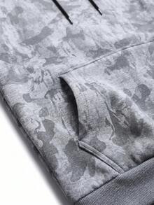 Men's Autumn/Winter Camouflage Hooded Sweatshirt, Street Style Drawstring Pullover, Kangaroo Pocket Casual Sports Top - Grey - View 5