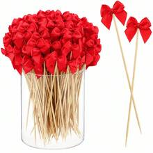 50pcs Pink/Red Bow Cocktail Pick Appetizer Ribbon Bow Toothpick Ribbon Decorations For Fruit Dessert, Drink Stirrers For Wedding Party Shower, Ballerina Sandwich Skewers Bul - Bow - View 9