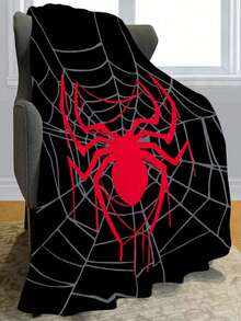 1PC Black Background Red Spider Spider Web Dark Style Flannel Blanket, Base Color Matched With Grey Spider Web Outline And Dripping Effect Red Large Spider Pattern, Niche Personalized Design, Soft And Smooth Flannel Fabric, Suitable For Sofa Decorative Throw, Gaming Room Atmosphere Soft Decor, Bedroom Nap Warm Blanket, Dark Style Creative Gift - Multicolor - View 4