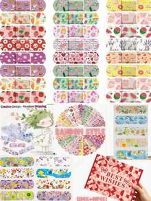 1 Box - 15/30/60pcs New Cartoon Stickers, Colorful Self-Adhesive Tape, Creative Multiple Cute Prints Including Blonde Princess And Dessert Patterns, Mixed Colors, Suitable For Daily Use, Outdoor Sports And Travel Collection - LUNARIOIN - View 13