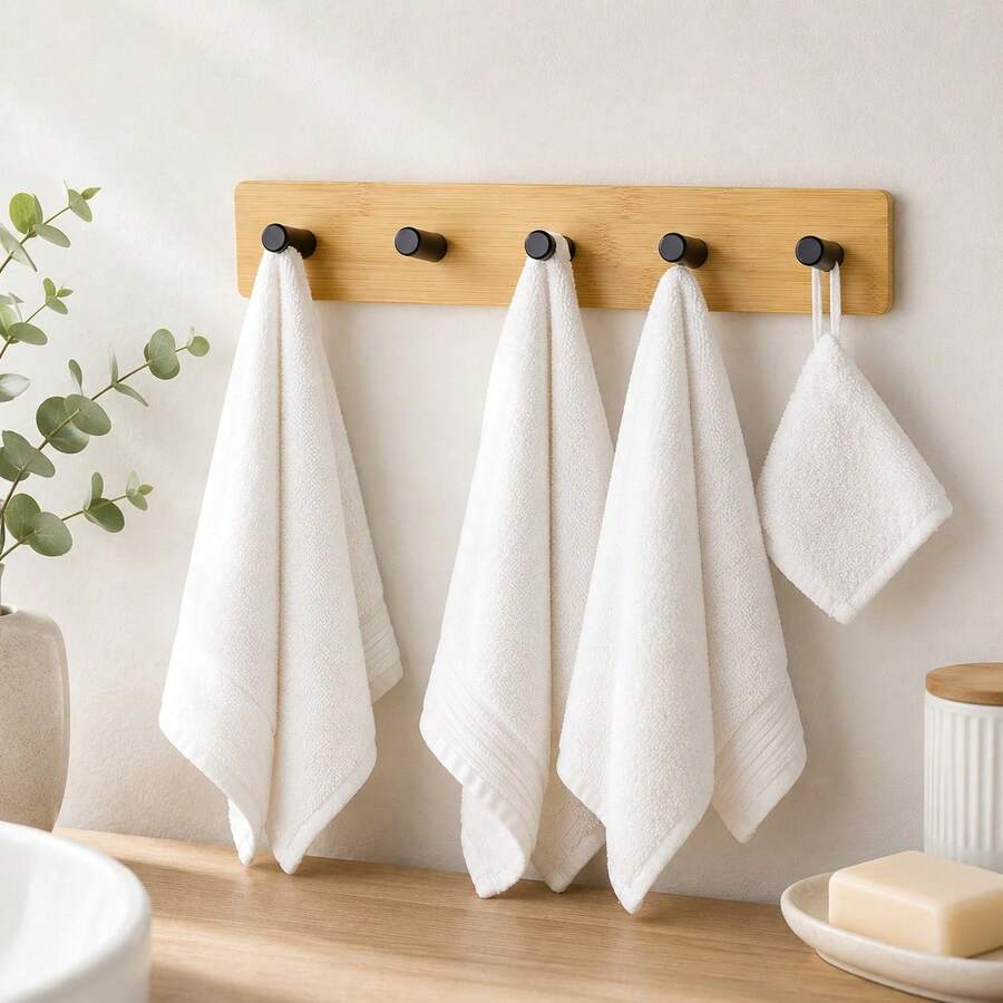 Gancho Adesivo de Parede em Bambu com 5 Ganchos Até 5 KG - Multicolorido - Visão 1