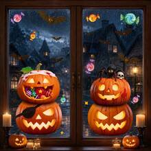 Halloween Pumpkin Lantern Set Ghost Party Atmosphere Decoration Pumpkin Head Glass Sticker, Holiday And Party Decoration Sticker, Glass Window Sticker - A - View 4
