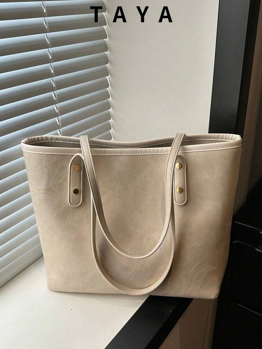 Women's Fashion Versatile Colorblock Tote Bag, Lightweight Minimalist, Large Capacity Shoulder Bag