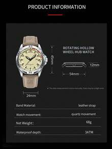 VA VA VOOM Men's Sports Watch, PU Leather Strap, Waterproof, Luminous Quartz Movement, With Date And Day Of The Week Display, Suitable For Daily Wear, Men's Gift - one-size - View 7